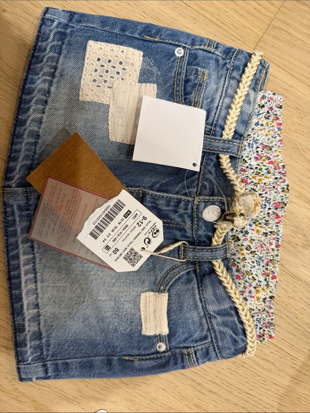 Zara Blue Denim Girls' Shorts with Floral Waistband